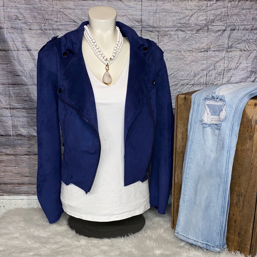 JW Style Super Soft Royal Blue Suede Moto Jacket